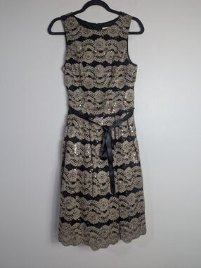 10 Jackie Jon Gold Sequined Belted Party Cocktail Dress